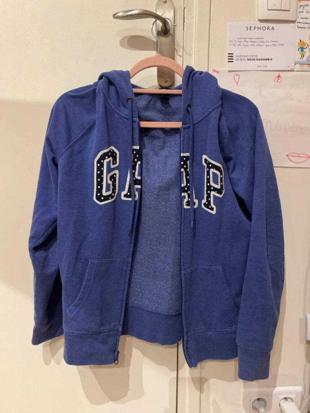 Blue Full Zip Hoodie Embroidered Logo Graphic Women's Size M